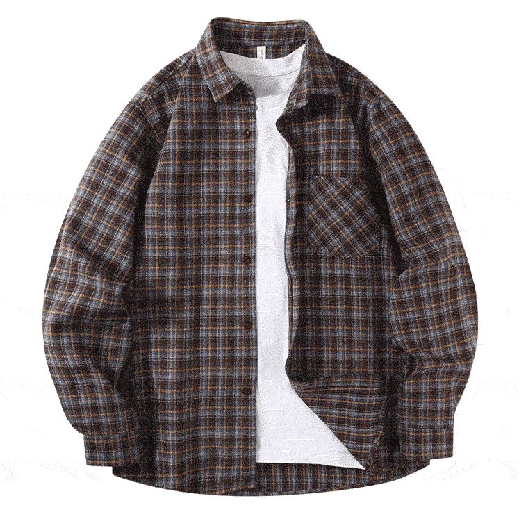 2026 Spring And Autumn New Loose Plaid Shirt Men’s Long Sleeve Button Shirt Casual Flannel Shirt Street Style Top
