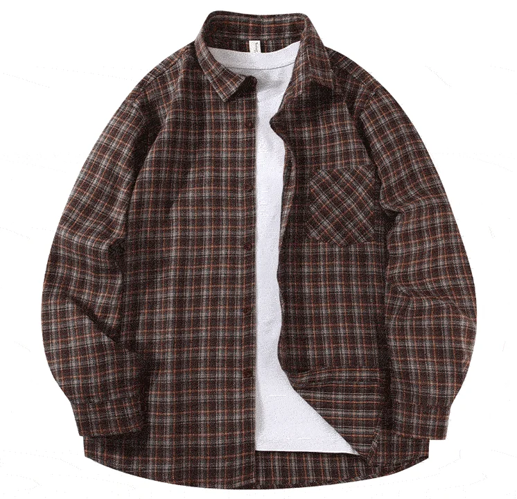2026 Spring And Autumn New Loose Plaid Shirt Men’s Long Sleeve Button Shirt Casual Flannel Shirt Street Style Top