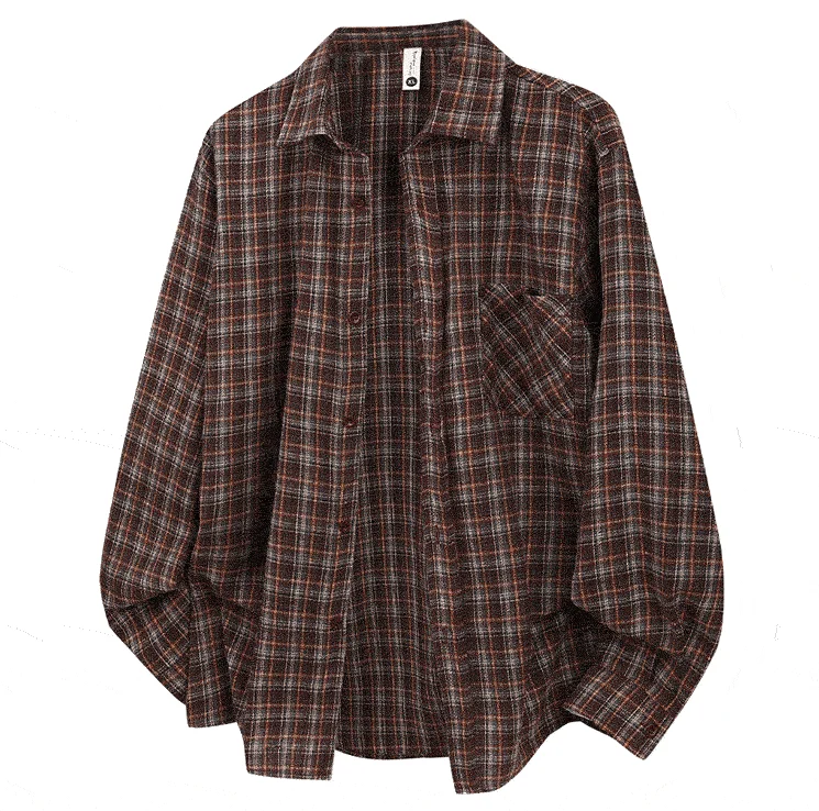 2026 Spring And Autumn New Loose Plaid Shirt Men’s Long Sleeve Button Shirt Casual Flannel Shirt Street Style Top