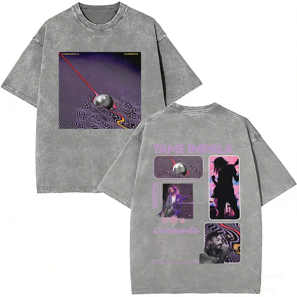 Vintage Washed Pop Rock Band Tame Impala Currents Merch 2026 T Shirts Men Women Casual Cotton Oversized Short Sleeve T-shirts