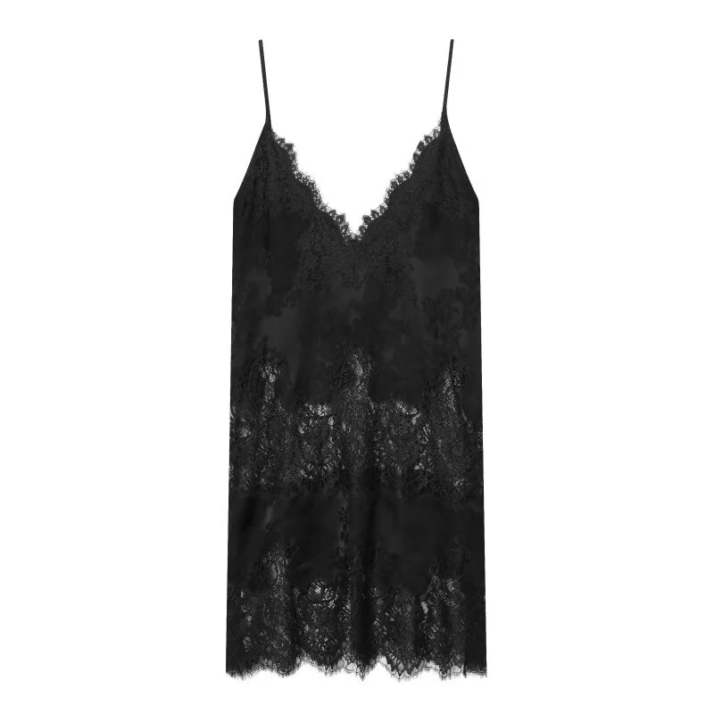 2026 Summer Women Black Lace Cami Top Deep V Neck Hollow Out Sheer Spaghetti Strap Camisole Fashion Casual Streetwear