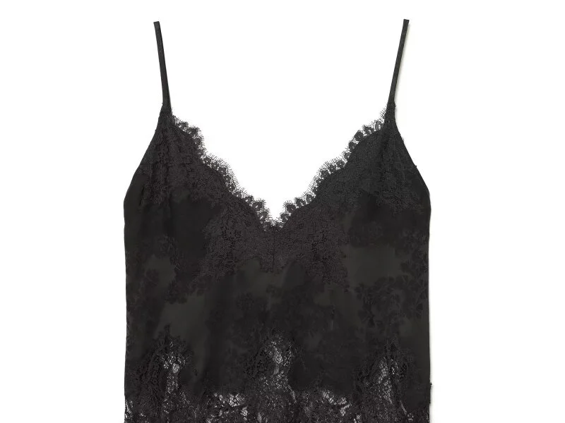 2026 Summer Women Black Lace Cami Top Deep V Neck Hollow Out Sheer Spaghetti Strap Camisole Fashion Casual Streetwear