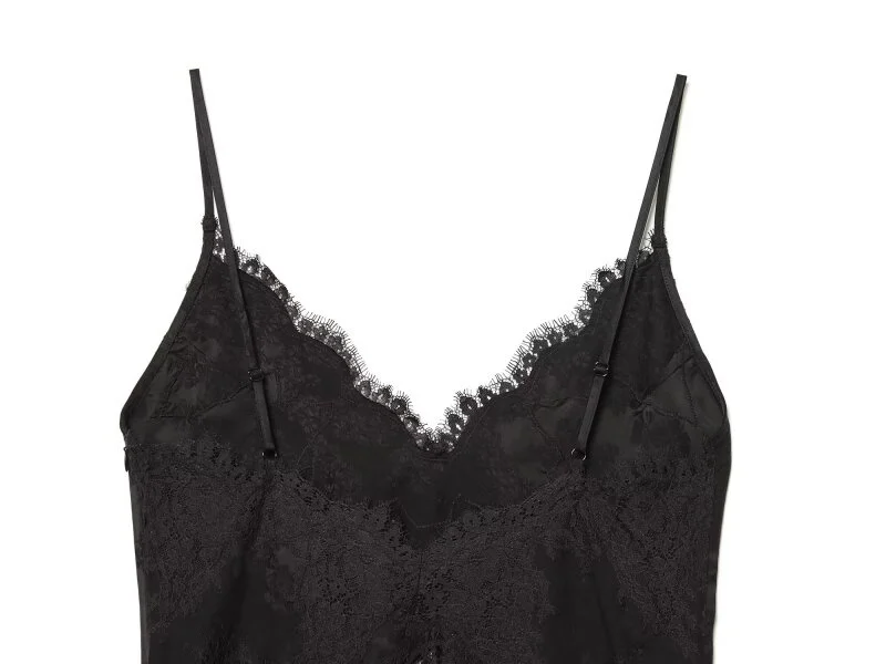 2026 Summer Women Black Lace Cami Top Deep V Neck Hollow Out Sheer Spaghetti Strap Camisole Fashion Casual Streetwear