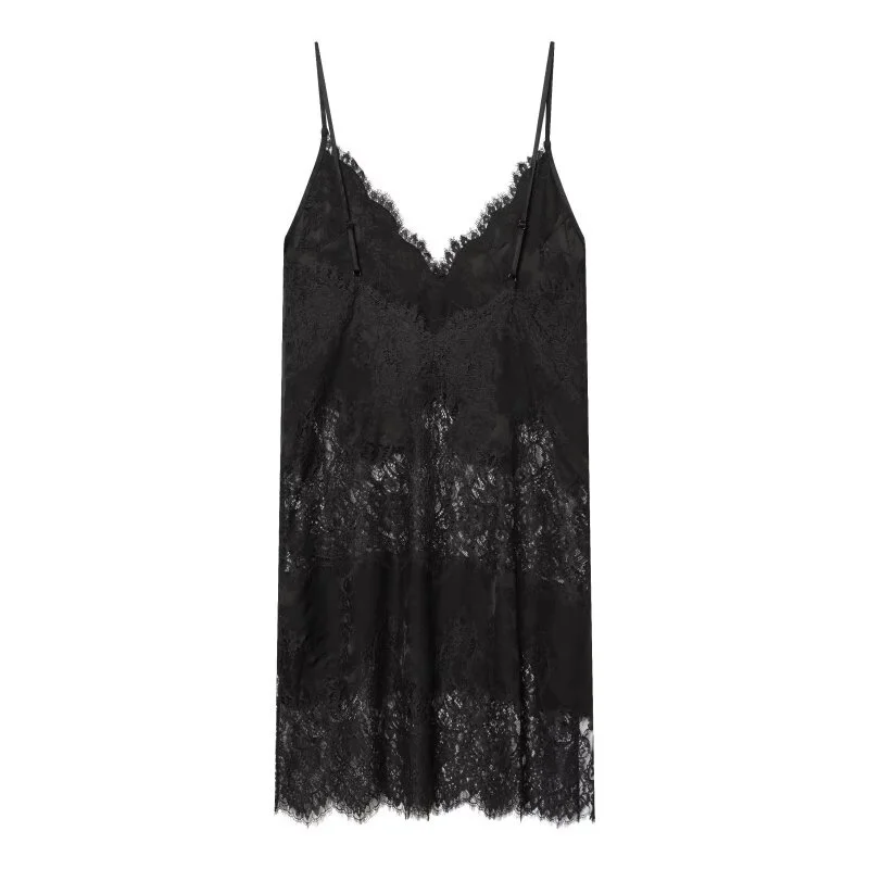 2026 Summer Women Black Lace Cami Top Deep V Neck Hollow Out Sheer Spaghetti Strap Camisole Fashion Casual Streetwear