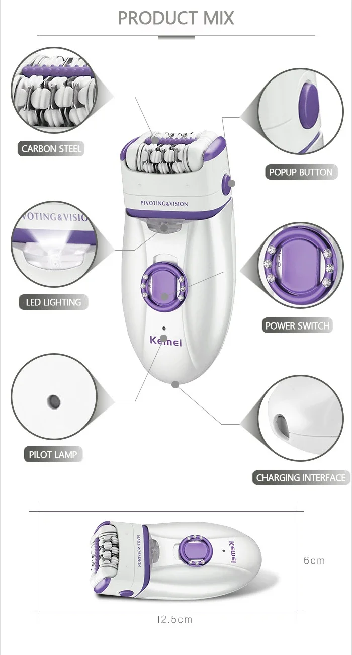 Kemei KM-2668 2-in-1 Women's Shaver Body Shaver for Full Body Shaving Women Hair Remover Electric Body Depilation Machine