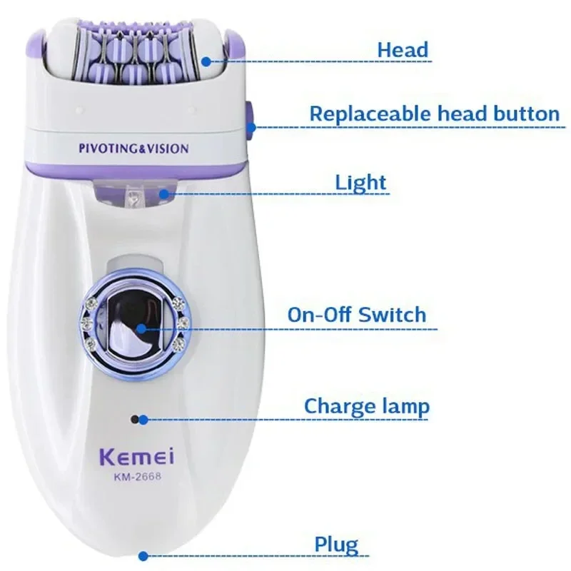 Kemei KM-2668 2-in-1 Women's Shaver Body Shaver for Full Body Shaving Women Hair Remover Electric Body Depilation Machine