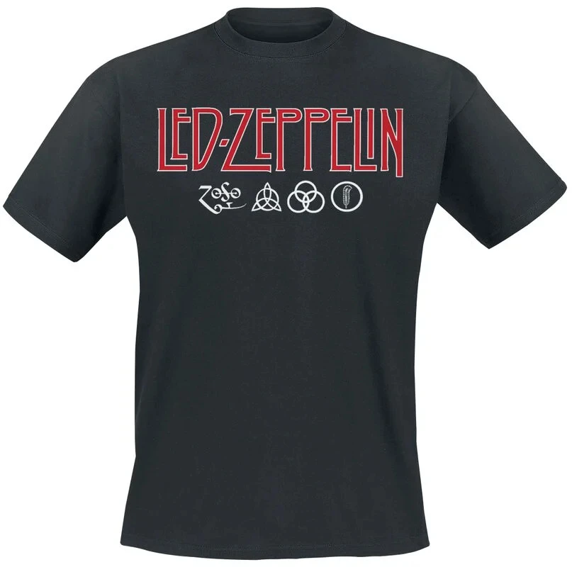 Logo & Symbols Led Zeppelin Band T-Shirt 100% Cotton Graphic Tee Men Women Summer Streetwear Top