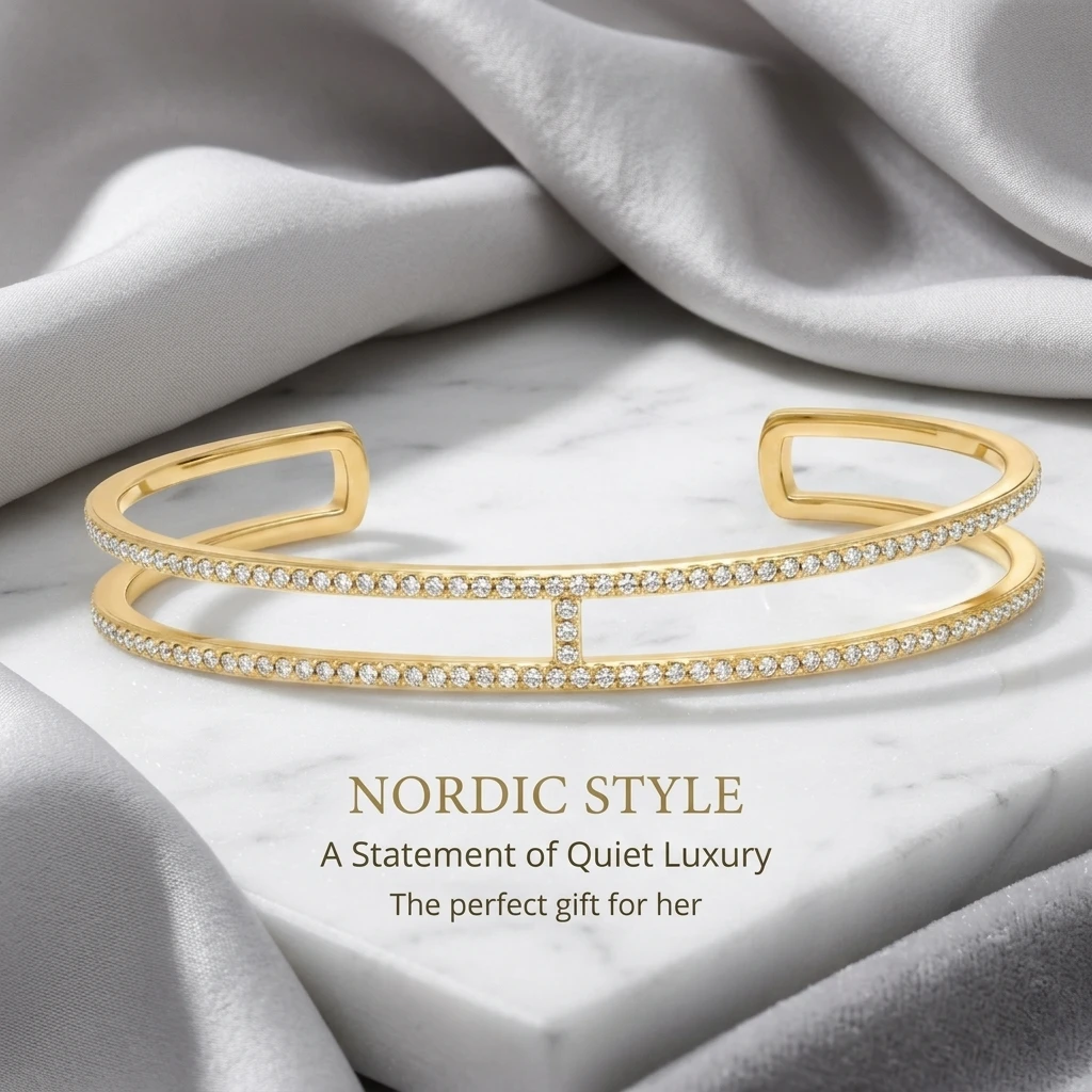 Gold Color Adjustable Two-story Zircon Bangle, Luxury Stainless Steel Bohemian Style Bracelet for Women, Fashion Jewelry Gift