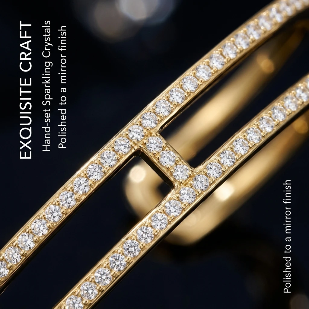 Gold Color Adjustable Two-story Zircon Bangle, Luxury Stainless Steel Bohemian Style Bracelet for Women, Fashion Jewelry Gift