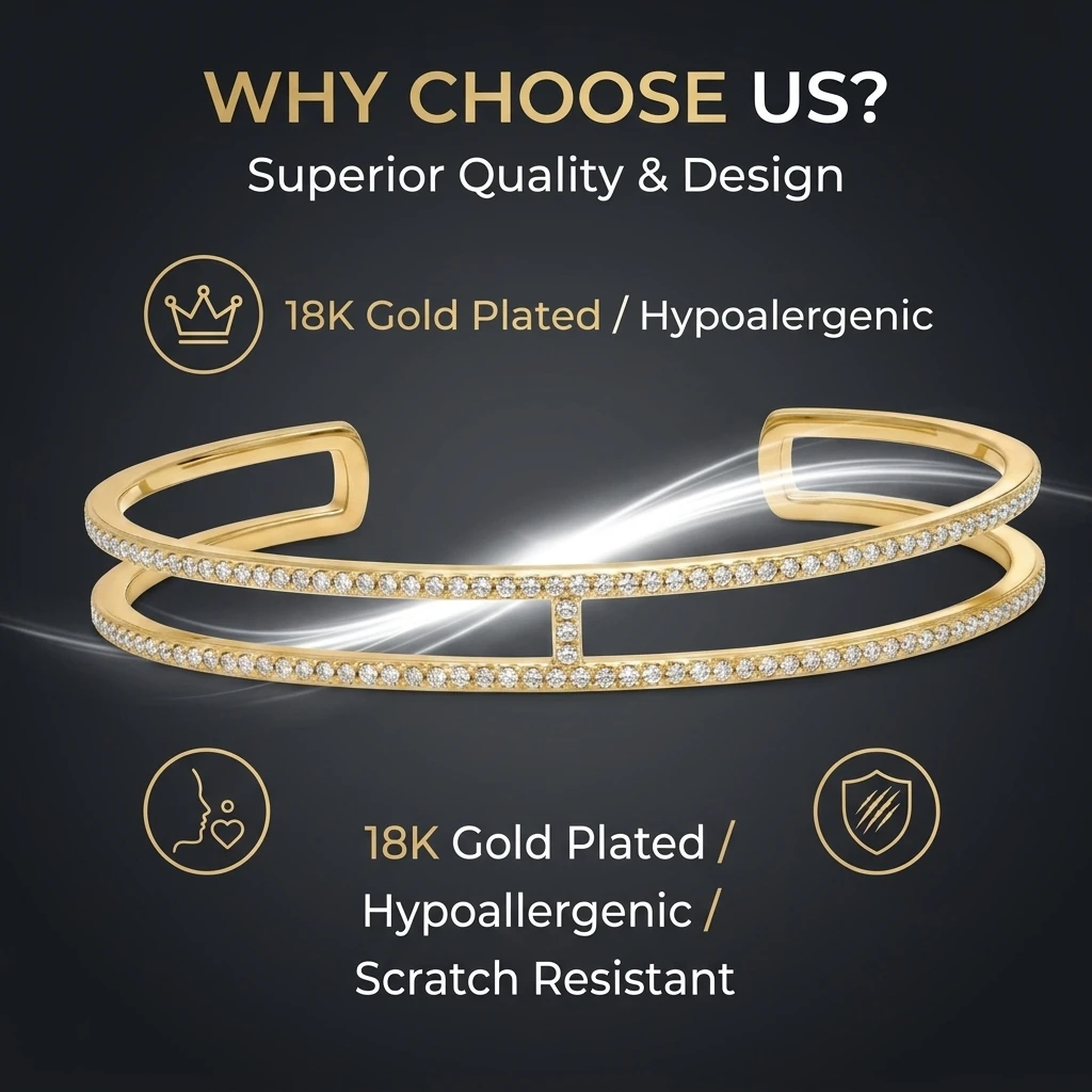 Gold Color Adjustable Two-story Zircon Bangle, Luxury Stainless Steel Bohemian Style Bracelet for Women, Fashion Jewelry Gift