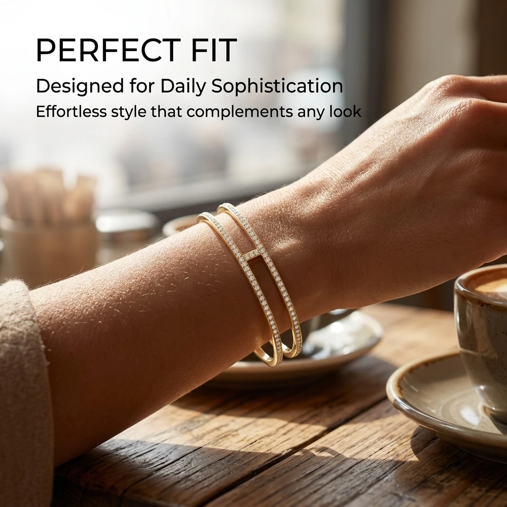 Gold Color Adjustable Two-story Zircon Bangle, Luxury Stainless Steel Bohemian Style Bracelet for Women, Fashion Jewelry Gift
