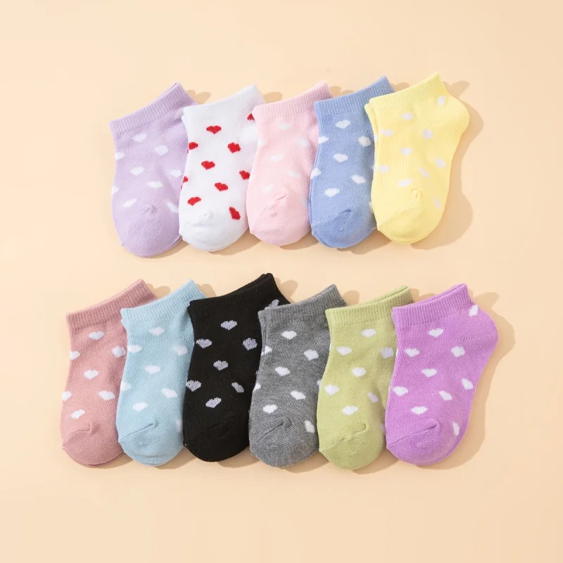 15Pairs Mixed Kid's Short Ankle Socks Sweet Cartoon Smile Heart Print Elastic Toddler Kids Socks for All Seasons