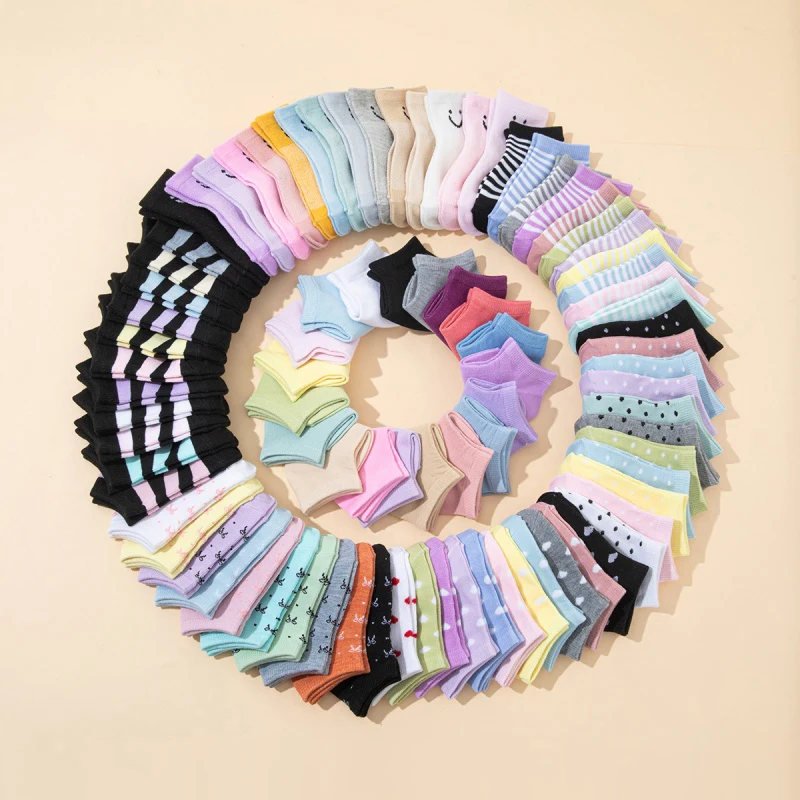 15Pairs Mixed Kid's Short Ankle Socks Sweet Cartoon Smile Heart Print Elastic Toddler Kids Socks for All Seasons