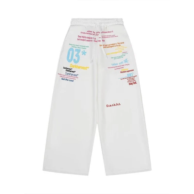 Letter Print Sweatpants Women's Hip Hop Streetwear Elastic Waist Straight Wide Leg Baggy Jogger Trousers Women's