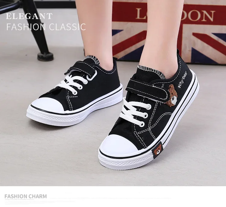 Boys Girls Fashion Board Shoes Kids Student Hook and Loop Slip on Casual Canvas Shoes Children Soft Sole Non Slip Comfort Shoes