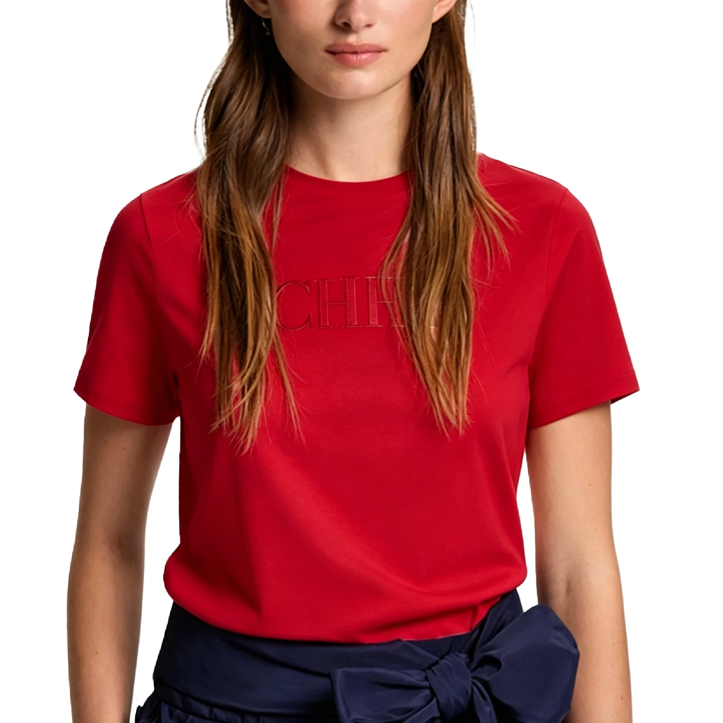 CH Women's Short Sleeve T Shirt Slim Fit Crew Neck Letter Embroidery Breathable Cotton Daily Tops