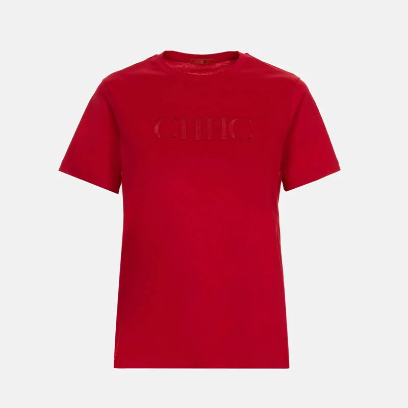 CH Women's Short Sleeve T Shirt Slim Fit Crew Neck Letter Embroidery Breathable Cotton Daily Tops