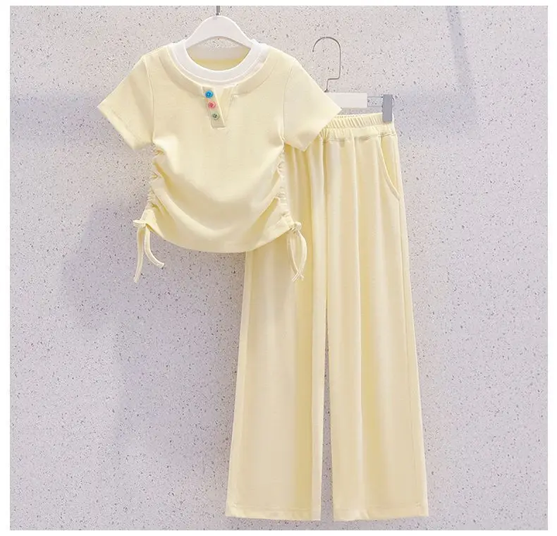Summer Teenage Girls Clothes Set Children O-Neck Tshirt and Casual Pants Suit Student School Short Sleeve Top Bottom Outfits