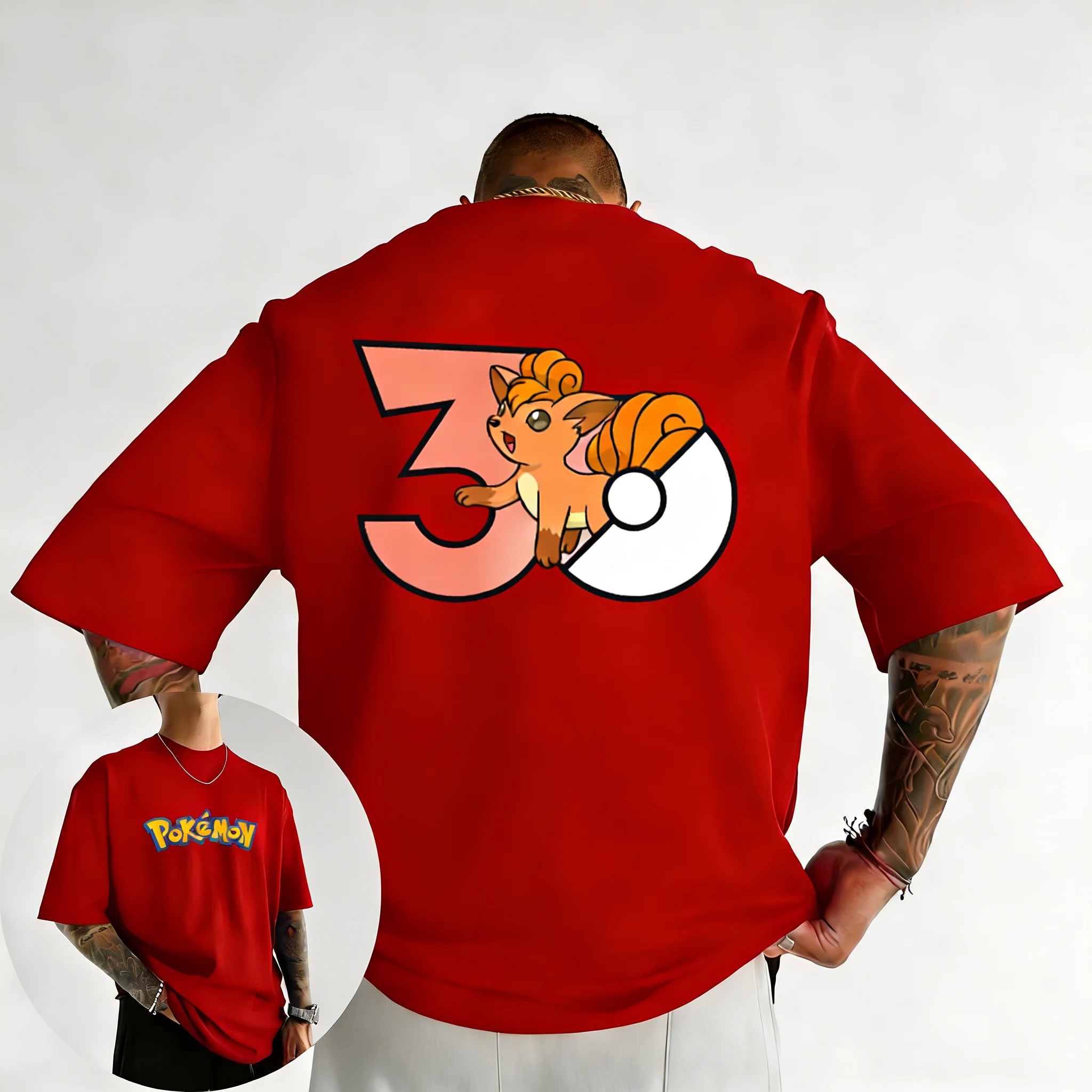 Pokémon 30th Anniversary Vulpix Printed T-shirt Men's and Women's T-shirt High Quality Vintage T-shirt 2026 Summer Streetwear