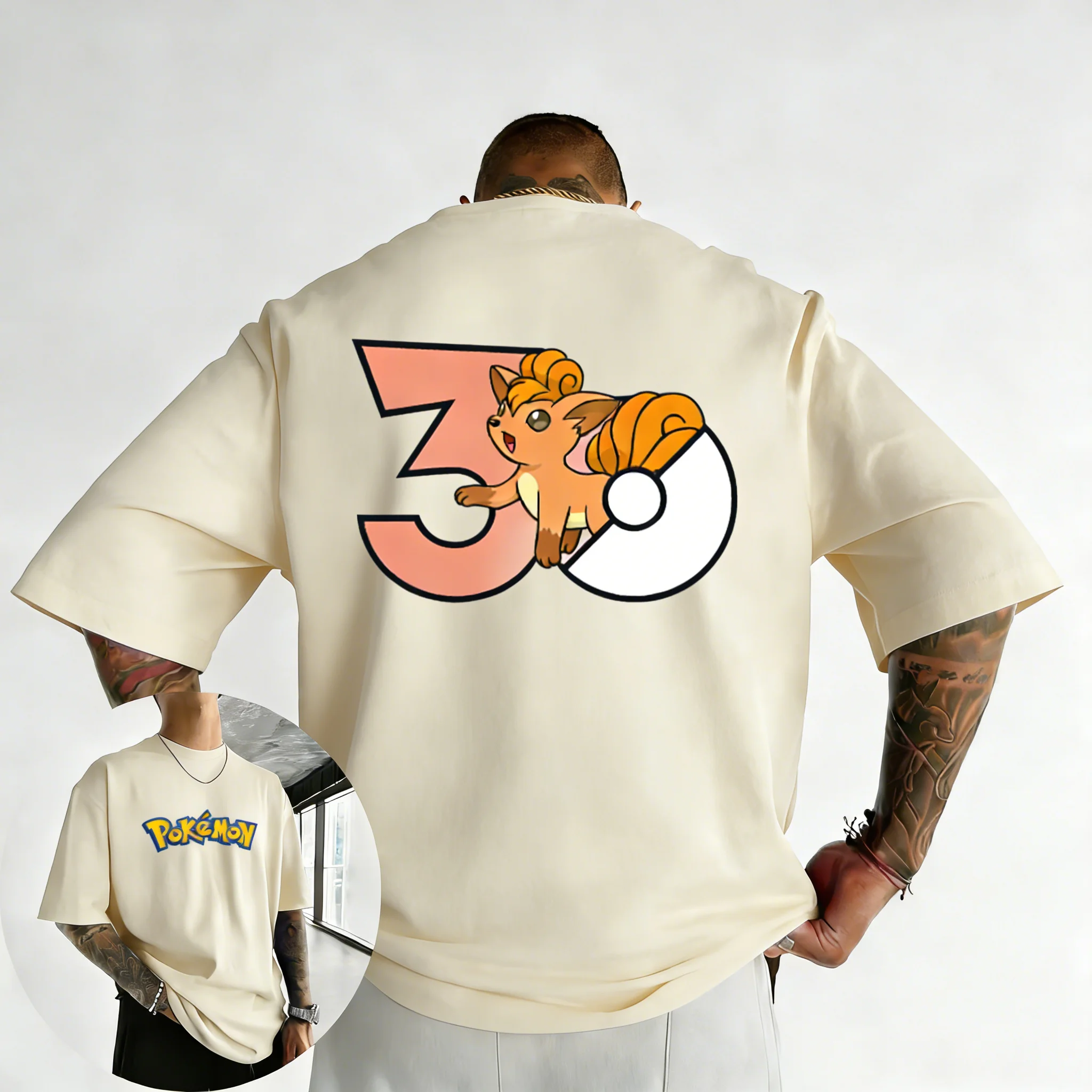 Pokémon 30th Anniversary Vulpix Printed T-shirt Men's and Women's T-shirt High Quality Vintage T-shirt 2026 Summer Streetwear