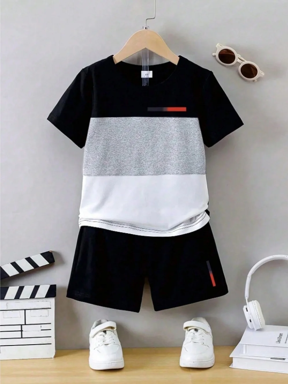 Children's T-Shirt Boy Simple Letter Printed Summer Street Sports Short Sleeve Set Fashion Comfortable Children's Clothing Boys