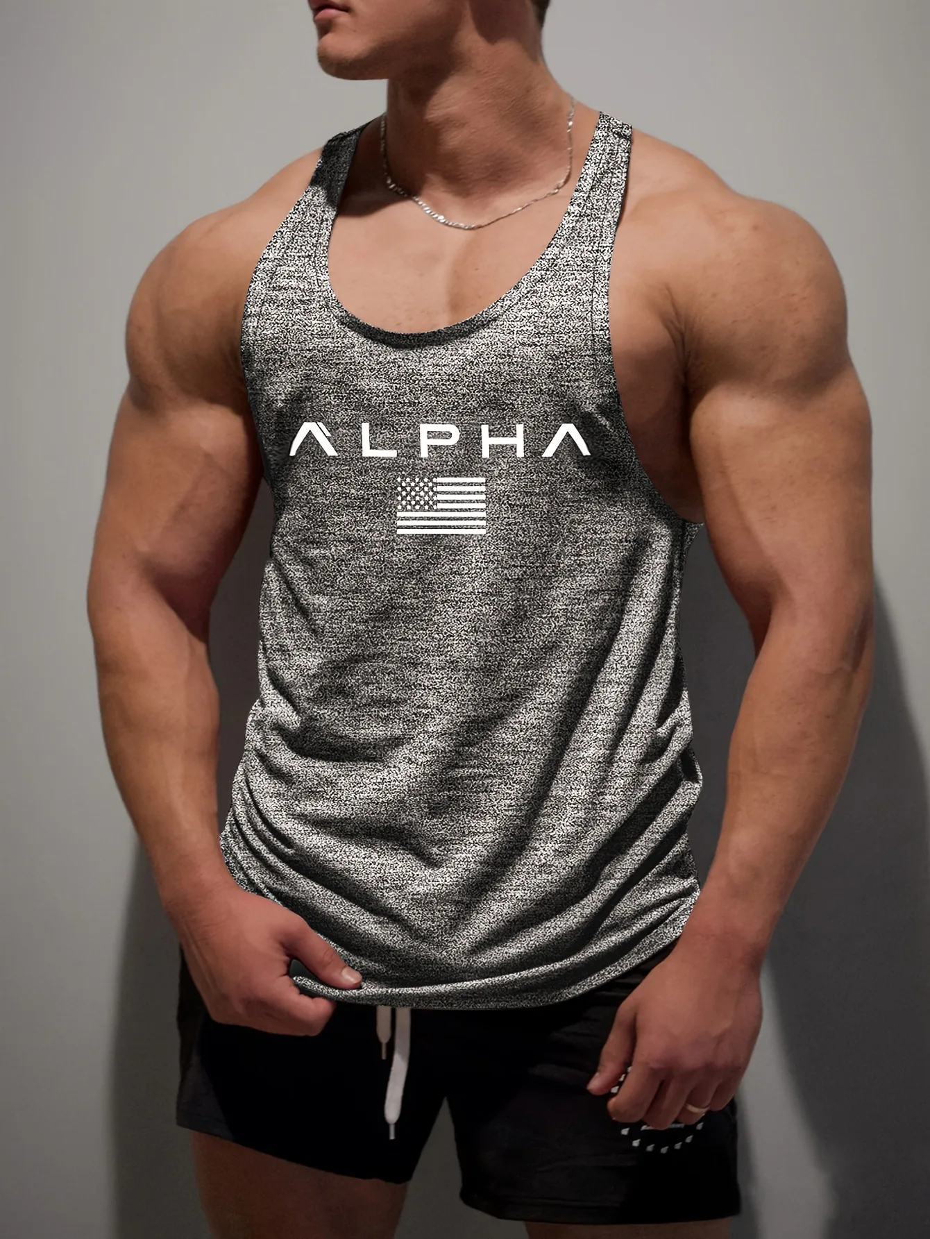 2026 New Summer Men's Y-Back Tank Top ALPHA Print Gym Workout Sleeveless Shirt Breathable Quick Dry Fitness Casual Muscle Tops