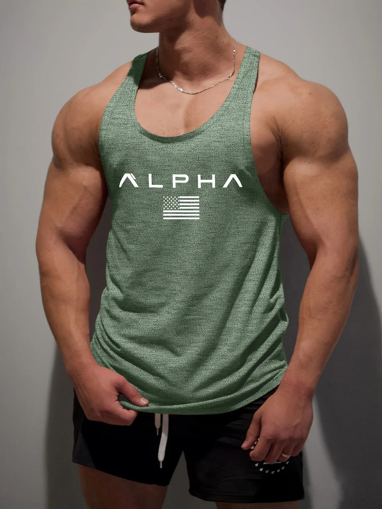 2026 New Summer Men's Y-Back Tank Top ALPHA Print Gym Workout Sleeveless Shirt Breathable Quick Dry Fitness Casual Muscle Tops