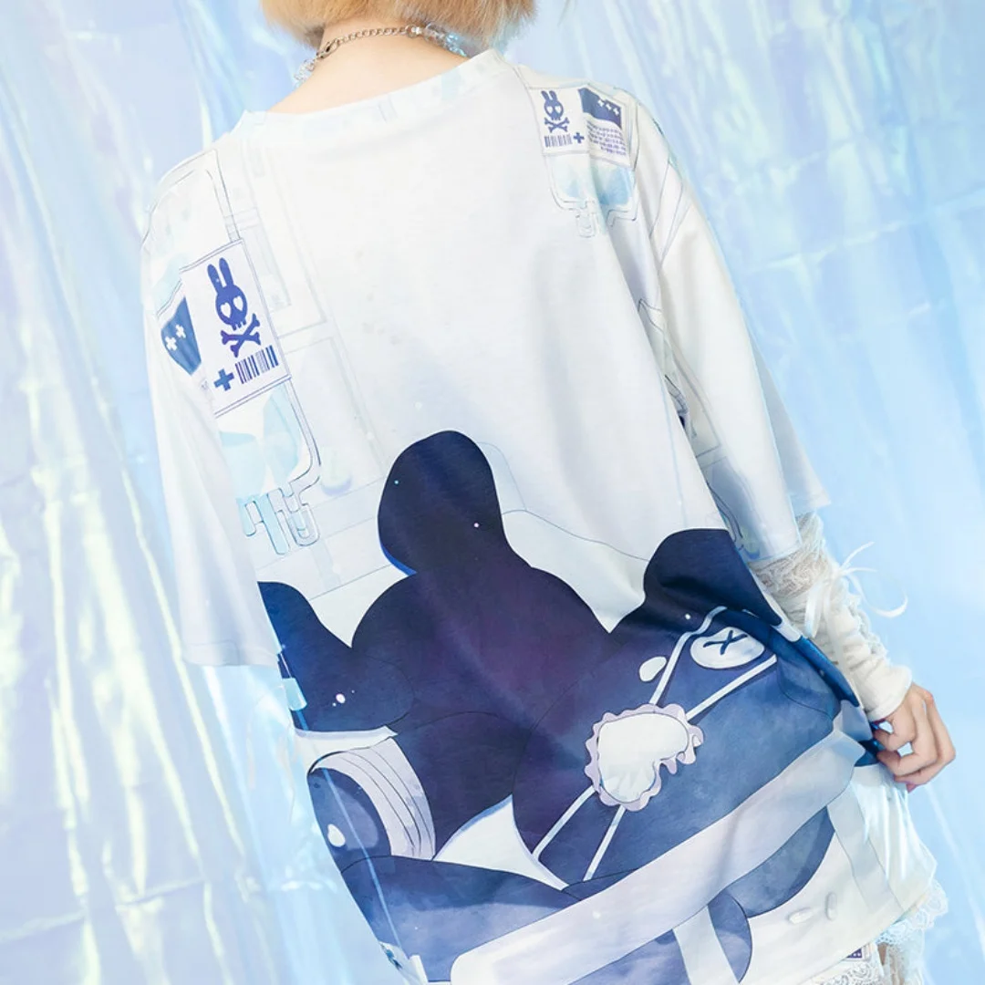 2026 Japanese Trend New Arrival Harajuku Style Sickly Girl Printed T-shirt Kids/Plus Size Loose Y2K Style Crew Neck Short Sleeve