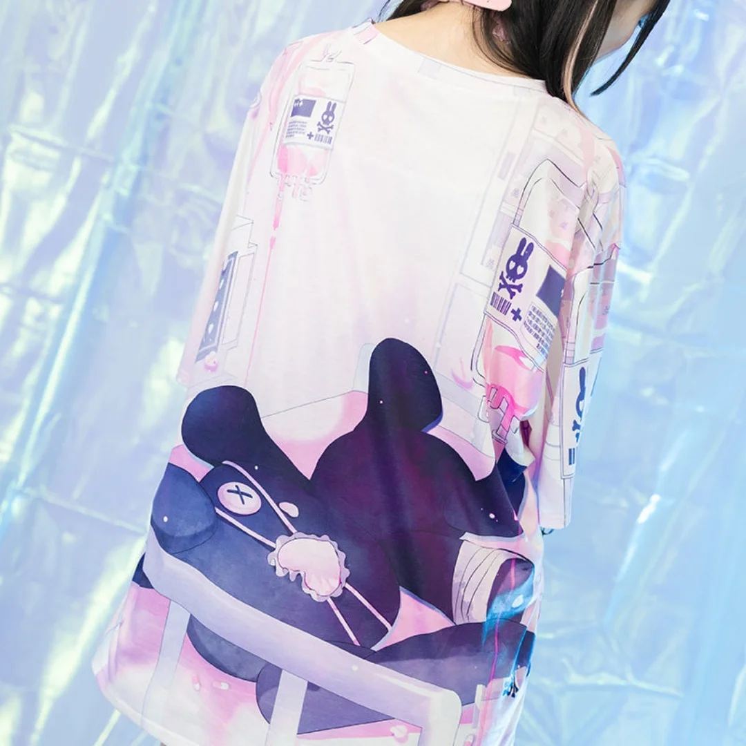 2026 Japanese Trend New Arrival Harajuku Style Sickly Girl Printed T-shirt Kids/Plus Size Loose Y2K Style Crew Neck Short Sleeve