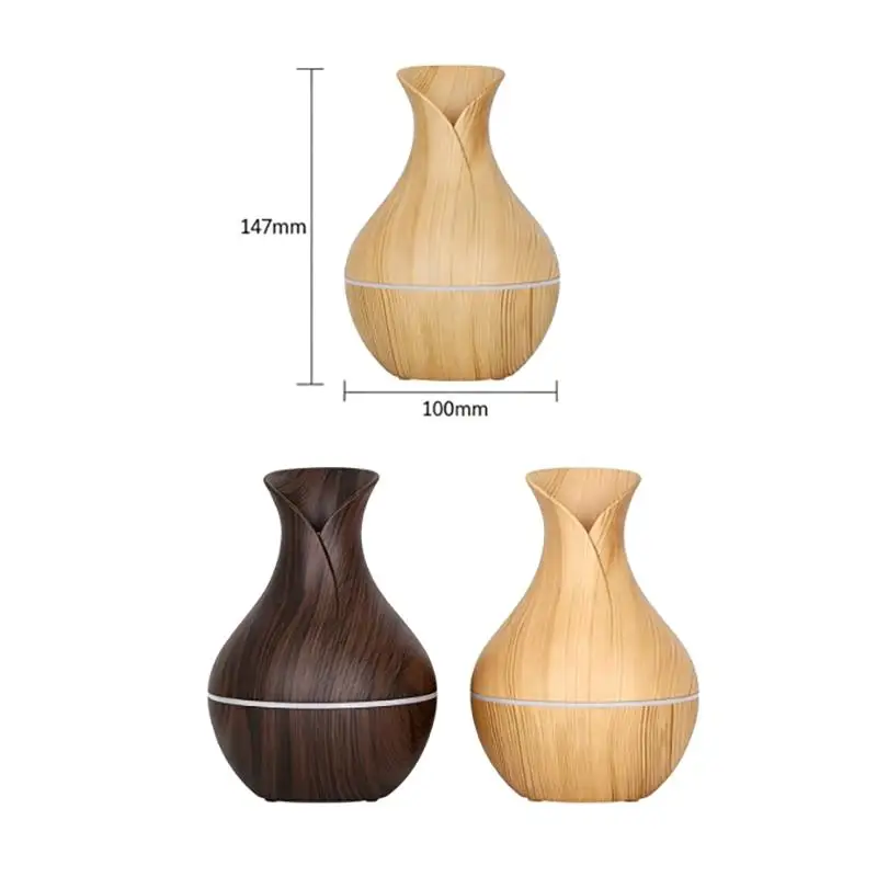 1Pcs Mushroom/Vase Style 200ML Wood Grain LED Light Air Humidifier Aromatherapy Essential Oil Diffuser Colorful Atmosphere Lamp