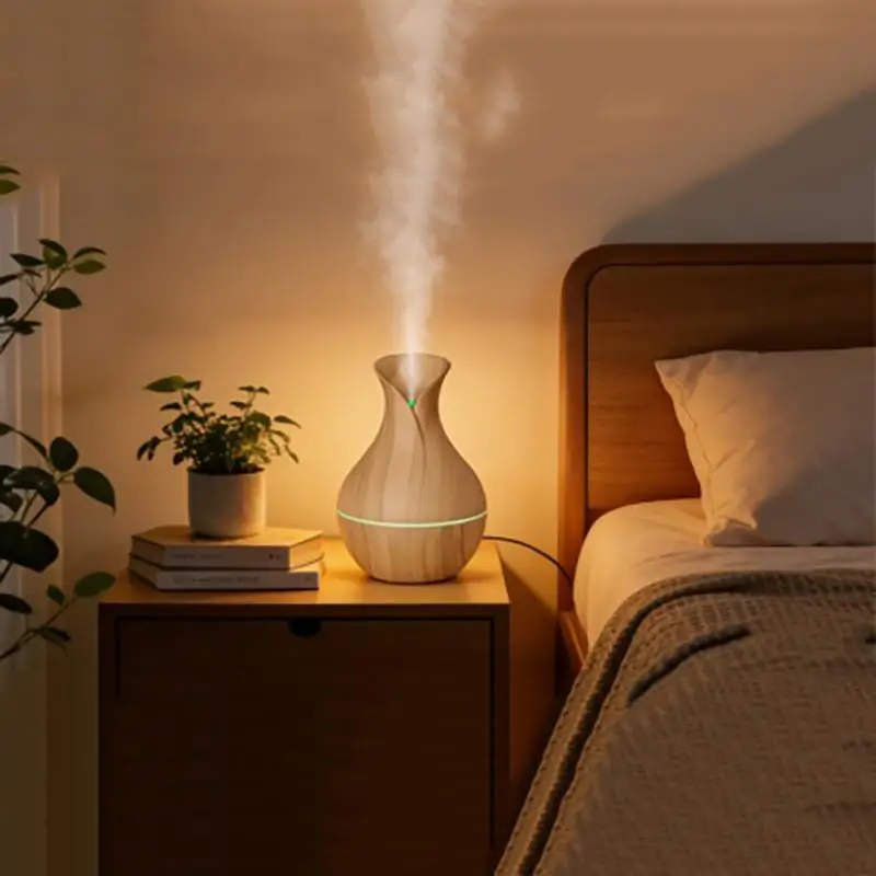 1Pcs Mushroom/Vase Style 200ML Wood Grain LED Light Air Humidifier Aromatherapy Essential Oil Diffuser Colorful Atmosphere Lamp