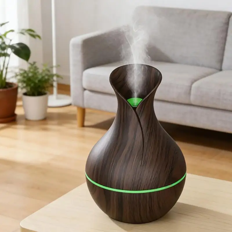 1Pcs Mushroom/Vase Style 200ML Wood Grain LED Light Air Humidifier Aromatherapy Essential Oil Diffuser Colorful Atmosphere Lamp