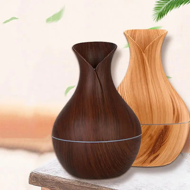 1Pcs Mushroom/Vase Style 200ML Wood Grain LED Light Air Humidifier Aromatherapy Essential Oil Diffuser Colorful Atmosphere Lamp