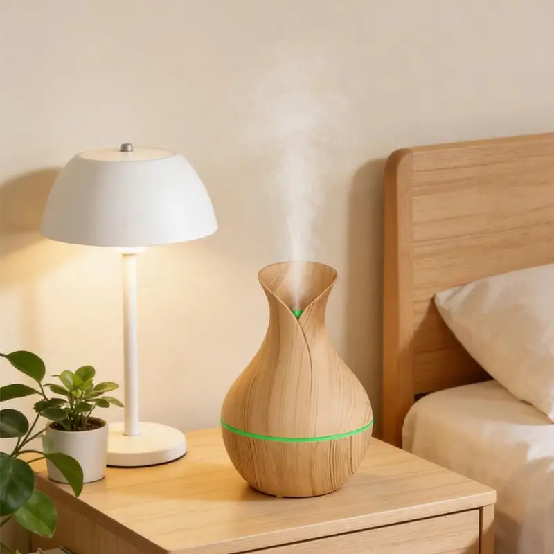 1Pcs Mushroom/Vase Style 200ML Wood Grain LED Light Air Humidifier Aromatherapy Essential Oil Diffuser Colorful Atmosphere Lamp