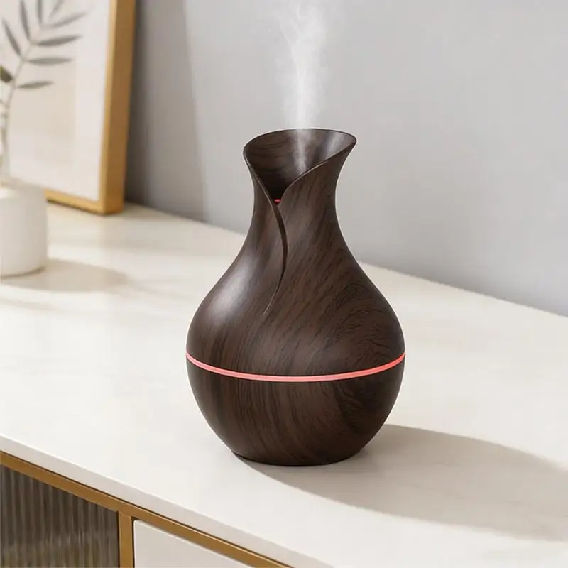 1Pcs Mushroom/Vase Style 200ML Wood Grain LED Light Air Humidifier Aromatherapy Essential Oil Diffuser Colorful Atmosphere Lamp