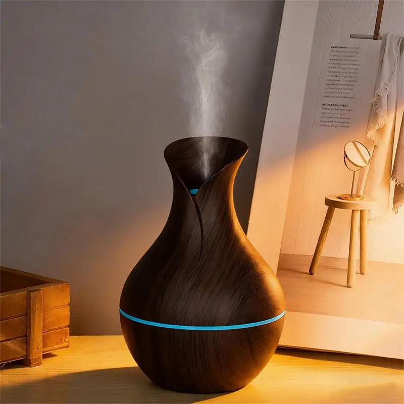 1Pcs Mushroom/Vase Style 200ML Wood Grain LED Light Air Humidifier Aromatherapy Essential Oil Diffuser Colorful Atmosphere Lamp