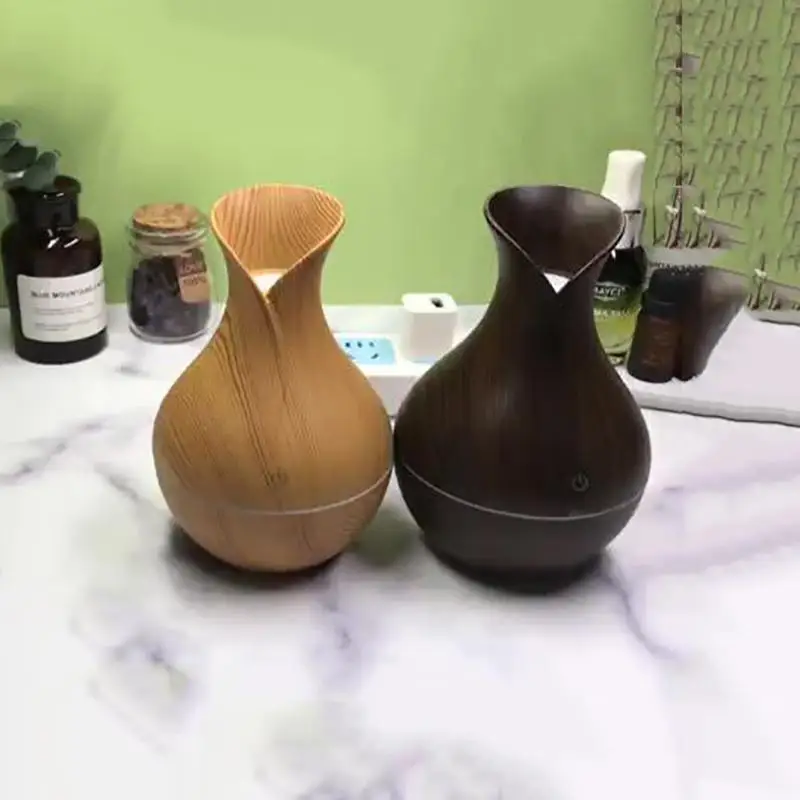 1Pcs Mushroom/Vase Style 200ML Wood Grain LED Light Air Humidifier Aromatherapy Essential Oil Diffuser Colorful Atmosphere Lamp