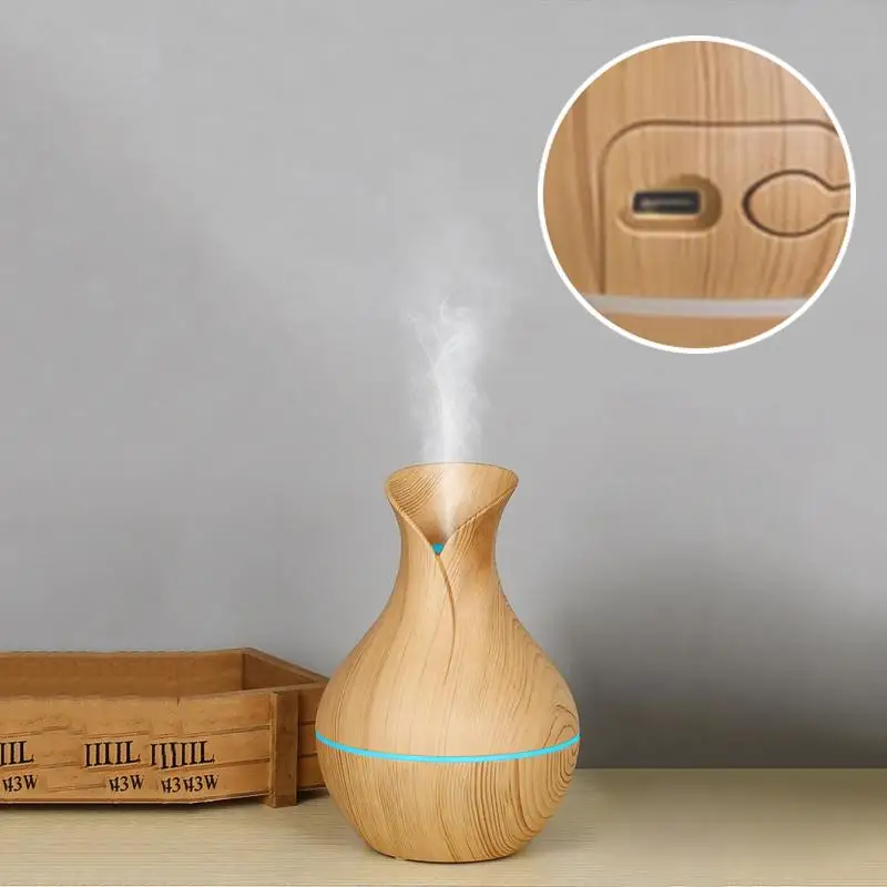1Pcs Mushroom/Vase Style 200ML Wood Grain LED Light Air Humidifier Aromatherapy Essential Oil Diffuser Colorful Atmosphere Lamp