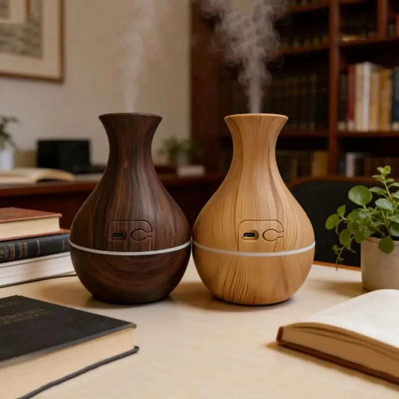1Pcs Mushroom/Vase Style 200ML Wood Grain LED Light Air Humidifier Aromatherapy Essential Oil Diffuser Colorful Atmosphere Lamp