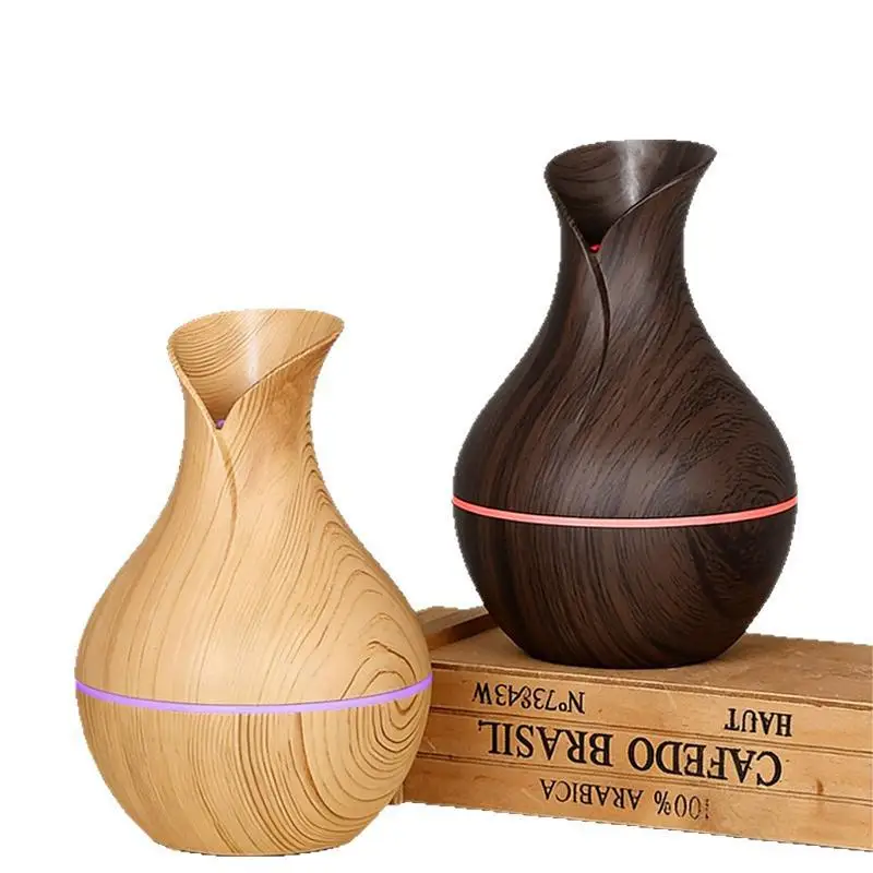 1Pcs Mushroom/Vase Style 200ML Wood Grain LED Light Air Humidifier Aromatherapy Essential Oil Diffuser Colorful Atmosphere Lamp