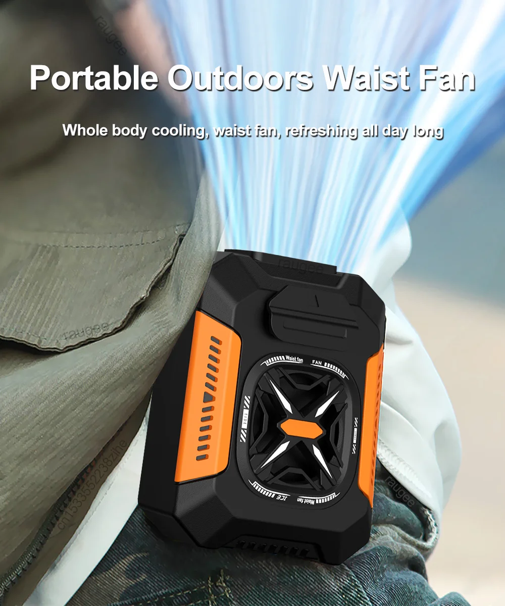 Waist Fan Portable Personal Waist Fan Clip On Belt 5000mAh Rechargeable 3 Speeds with LED Light for Outdoor Capming Travel