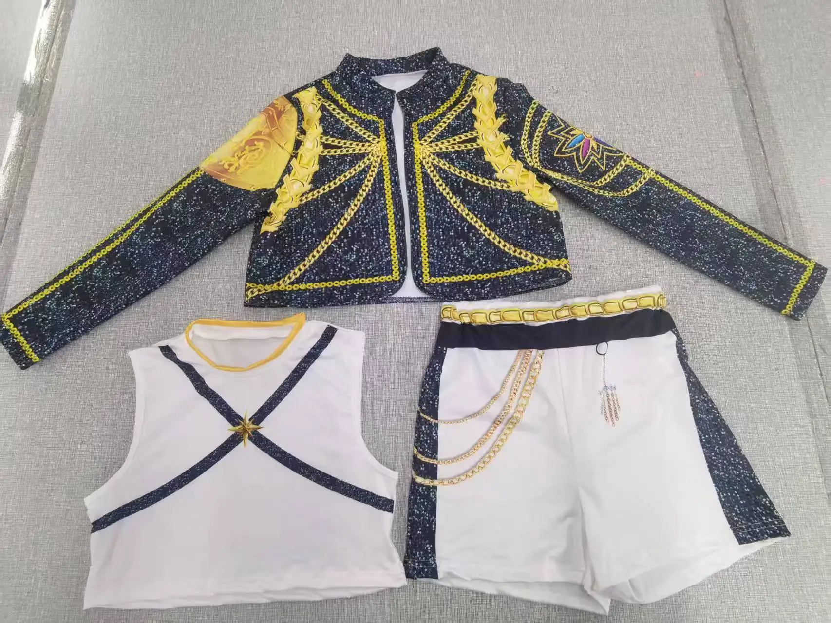 Kids Pop Music Singer Role Play 3 Pieces Clothing Set Korean Style Costume Stage Performance Girls Team Uniform Vest+Coat+Pants