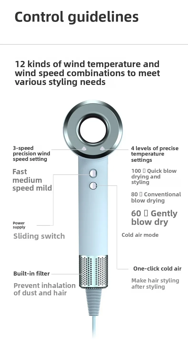 2026 New Professional Anion 5 in 1 Professional Hair Dryer Bladeless Temperature Control Lightweight for Smooth Hair Styling