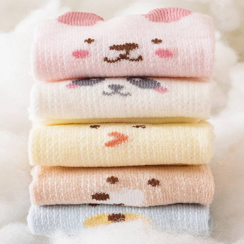 3/5 Pairs Cute Cartoon Baby Socks Anti-slip Rubber Sole Baby Floor Socks Soft Cotton Socks for Newborn Infant Boys Girls