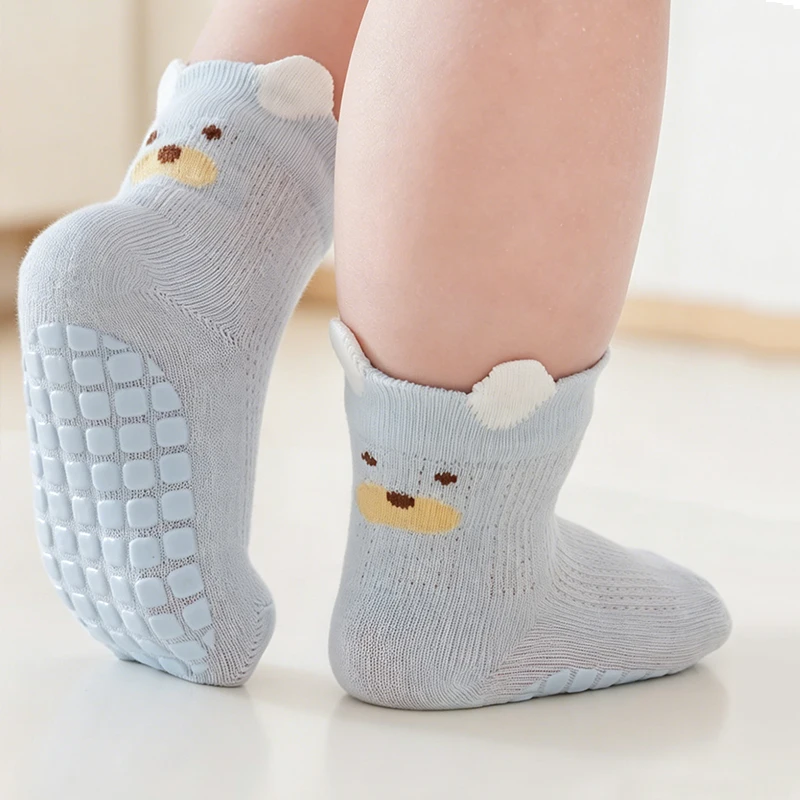 3/5 Pairs Cute Cartoon Baby Socks Anti-slip Rubber Sole Baby Floor Socks Soft Cotton Socks for Newborn Infant Boys Girls