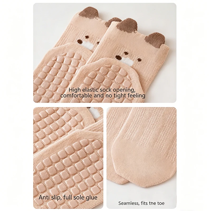 3/5 Pairs Cute Cartoon Baby Socks Anti-slip Rubber Sole Baby Floor Socks Soft Cotton Socks for Newborn Infant Boys Girls