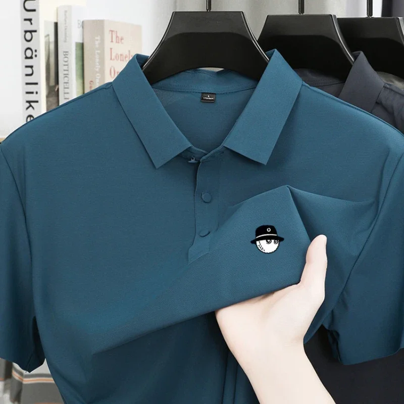 Summer Ice Silk Short Sleeve Men's Golf Brand new Polo Shirt Fashion Printed Top Comfortable Breathable Casual Business T-shirt