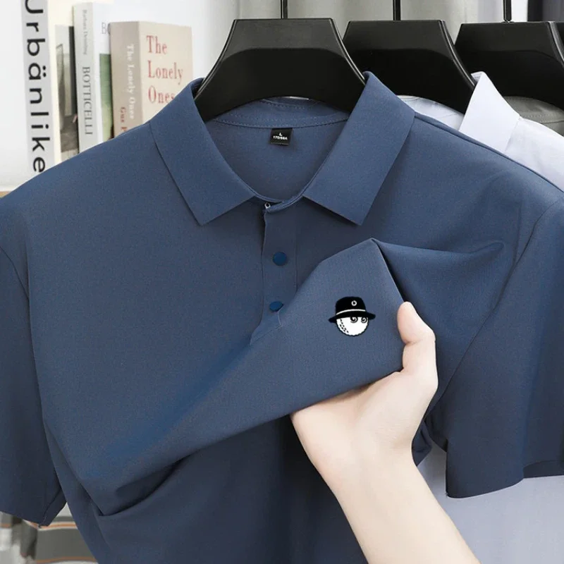 Summer Ice Silk Short Sleeve Men's Golf Brand new Polo Shirt Fashion Printed Top Comfortable Breathable Casual Business T-shirt