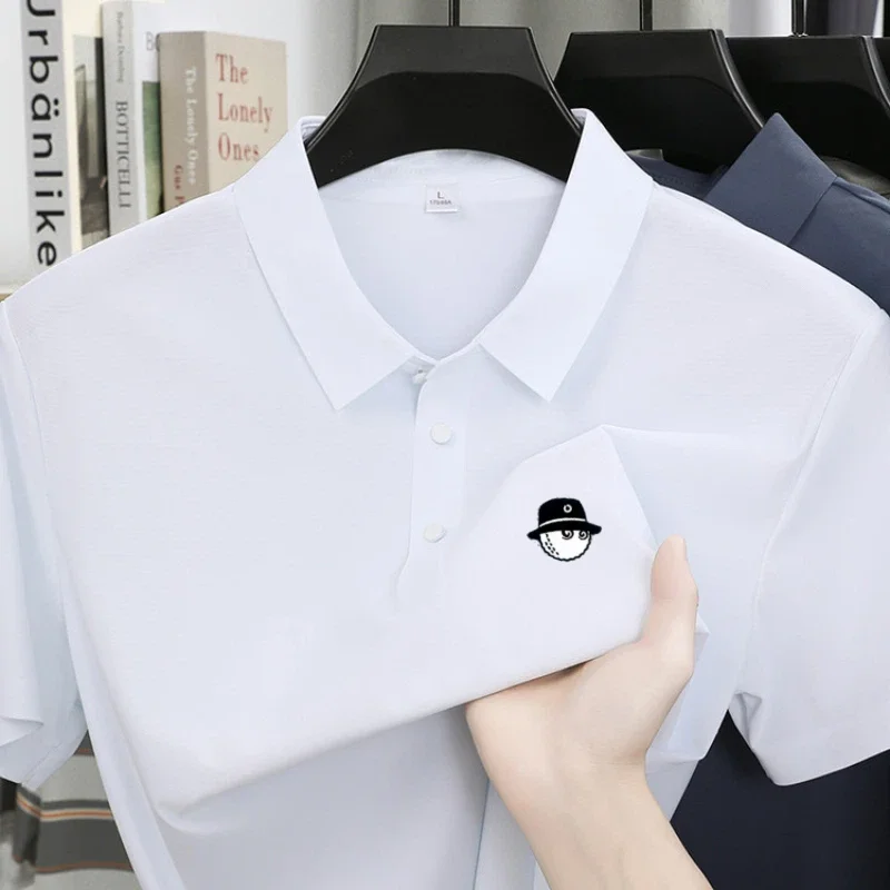 Summer Ice Silk Short Sleeve Men's Golf Brand new Polo Shirt Fashion Printed Top Comfortable Breathable Casual Business T-shirt