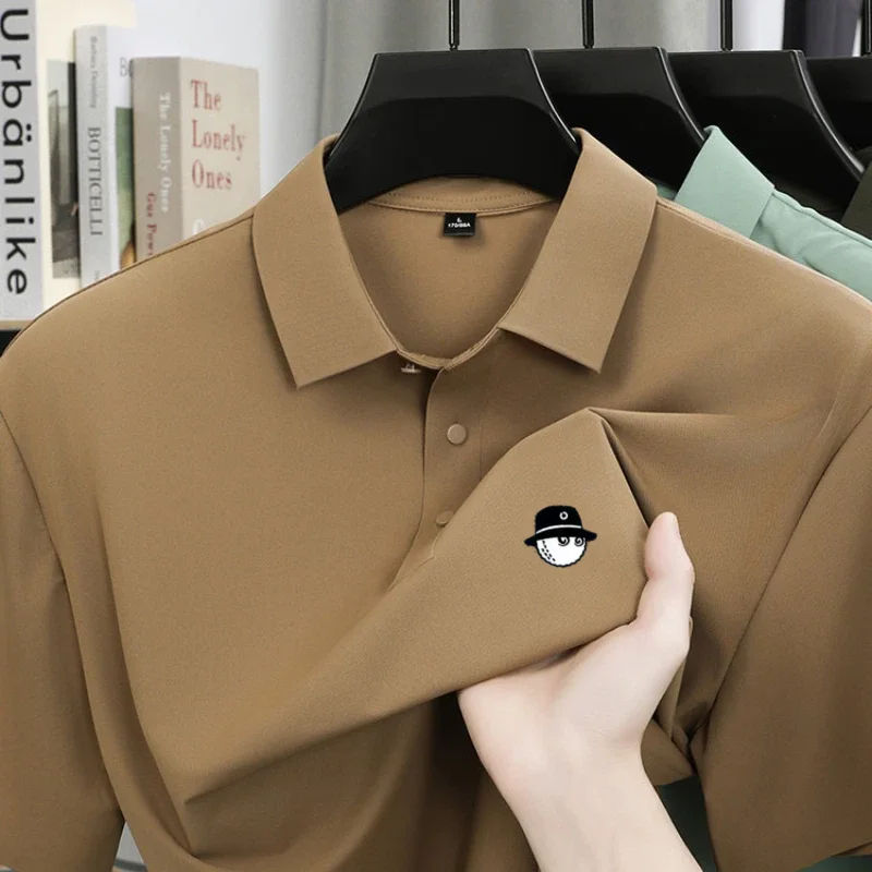 Summer Ice Silk Short Sleeve Men's Golf Brand new Polo Shirt Fashion Printed Top Comfortable Breathable Casual Business T-shirt